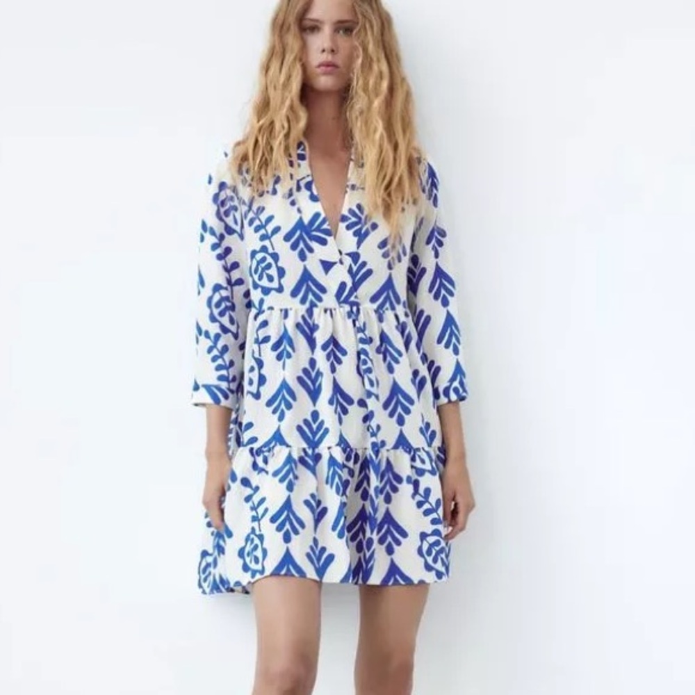 NWT - Zara Blue and White Dress